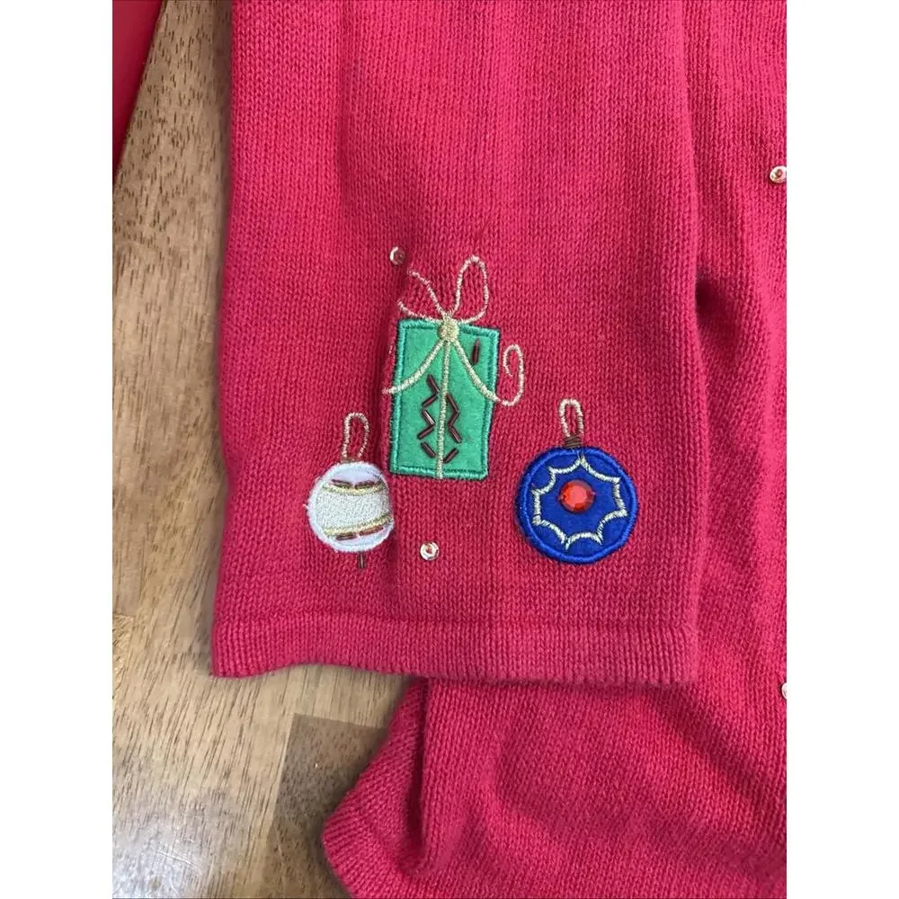 Tiara International Zip Cardigan Sweater Women 2X Christmas Trees Beaded Novelty - Picture 7 of 12